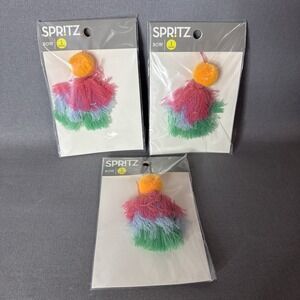 3 Pack Spritz POM POM TASSEL BOW (Pink, Green, Blue, Orange)